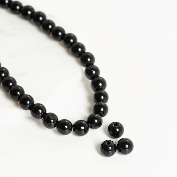 Black Colour Glass Beads | Size : 6mm,8mm | 5 Line no