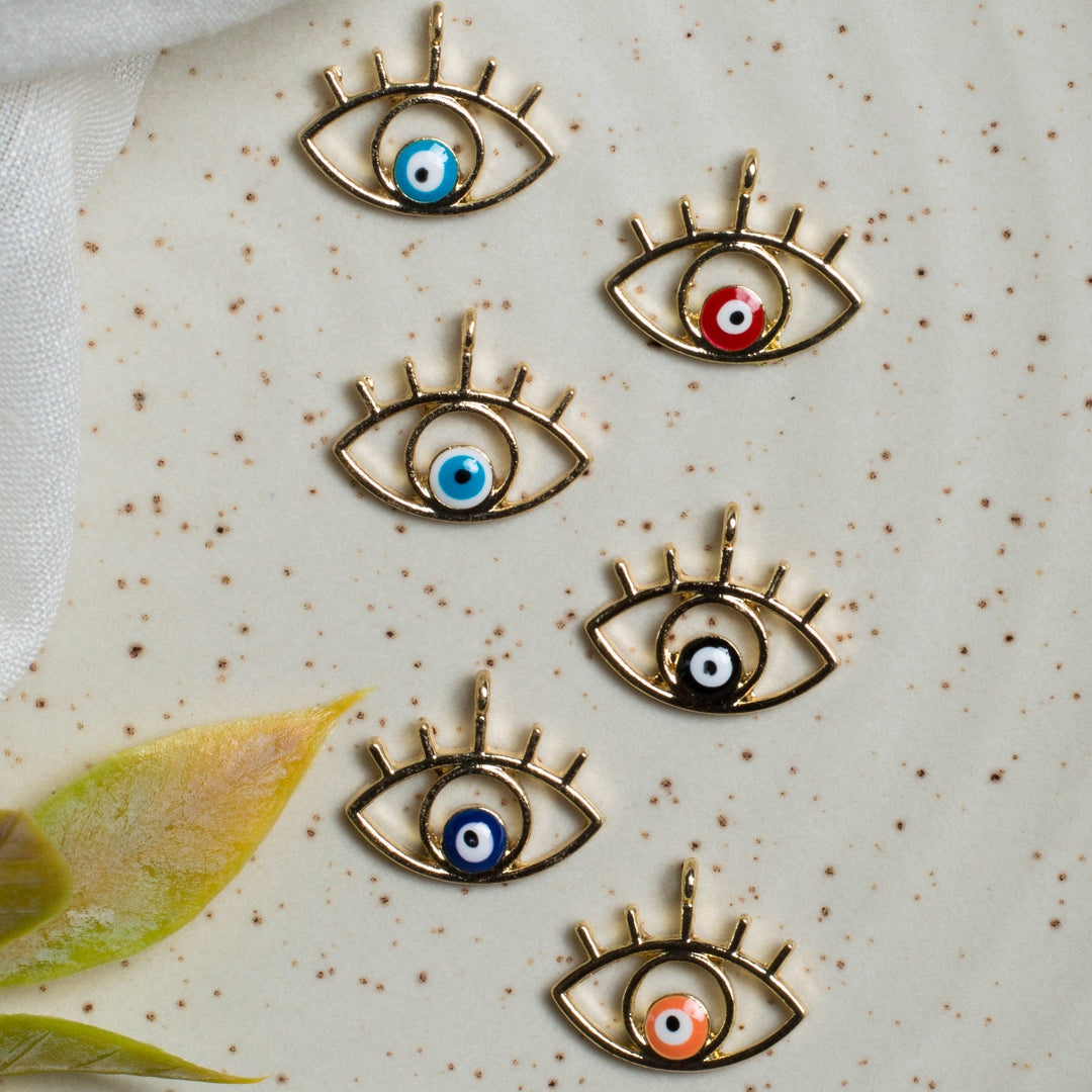 Eyelash Evil Eye Enamel Charms | Size : H 12mm W 21mm | 6PCS