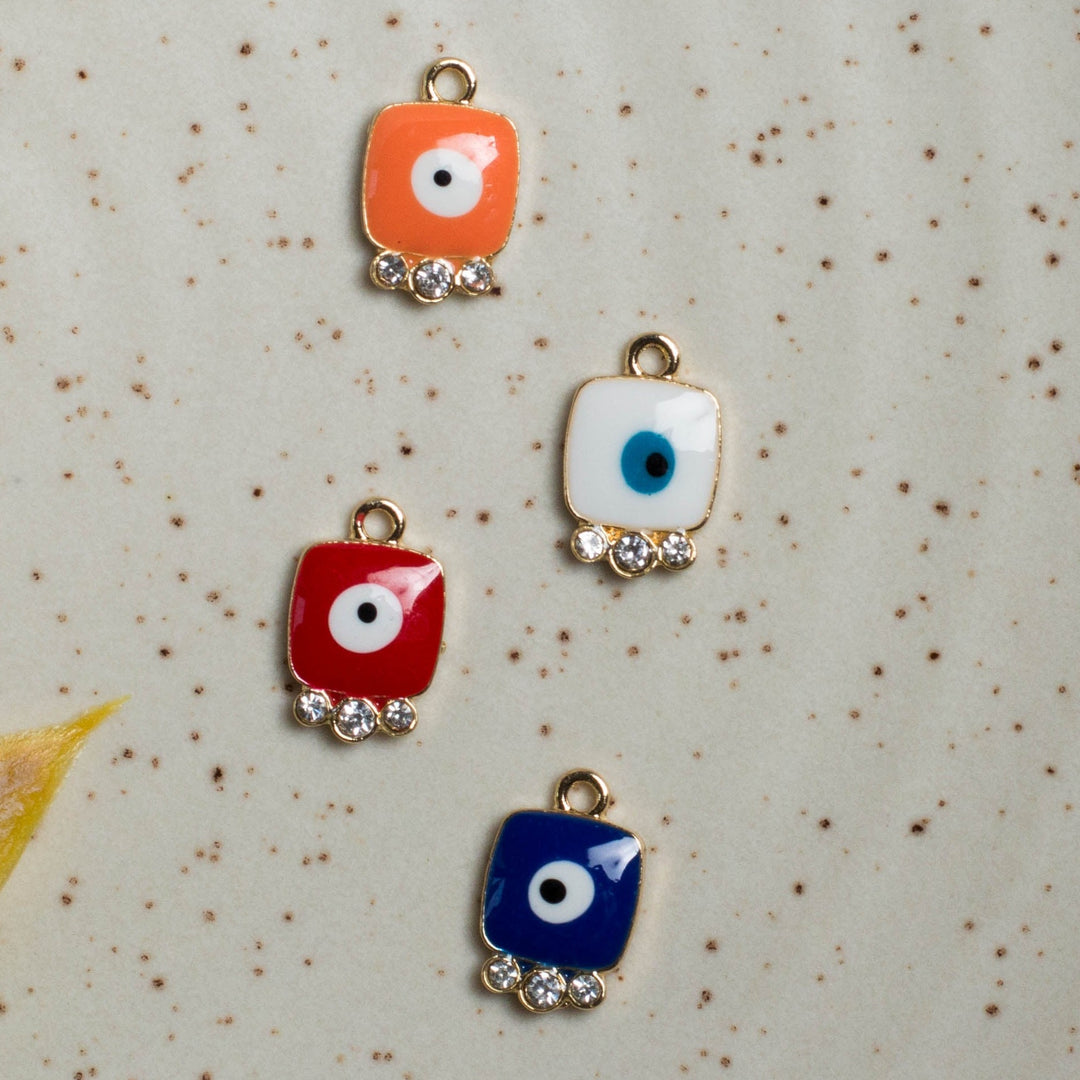 Square Evil Eye Enamel Charms | Size : 10X12mm | 6pcs