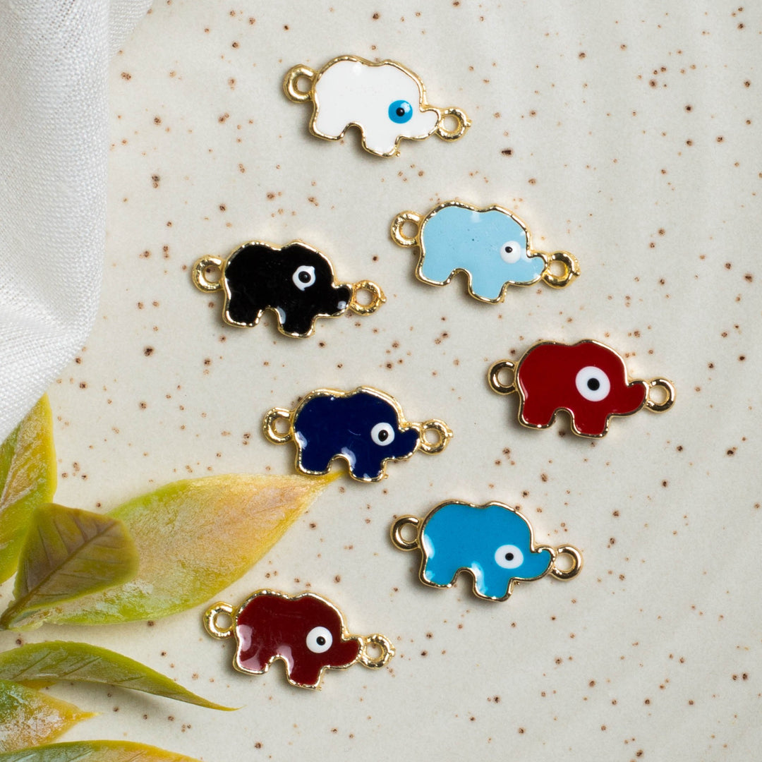 Elephant Evil Eye Enamel Connector Charms | Size : 22mm | 6pcs