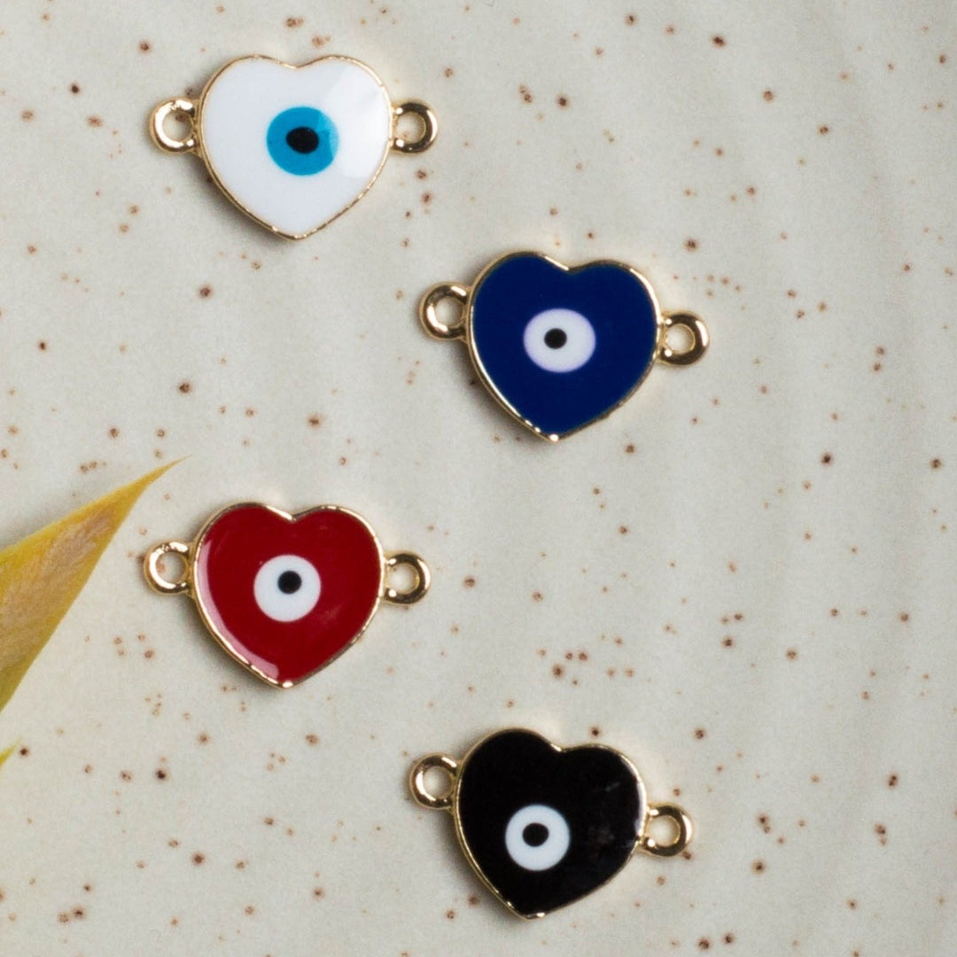 Heart Shape Evil Eye Connector Charms | Size : 14mm | 6Pcs