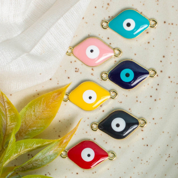 Evil Eye Enamel Connector Charms | Size : 18mm |10Pcs