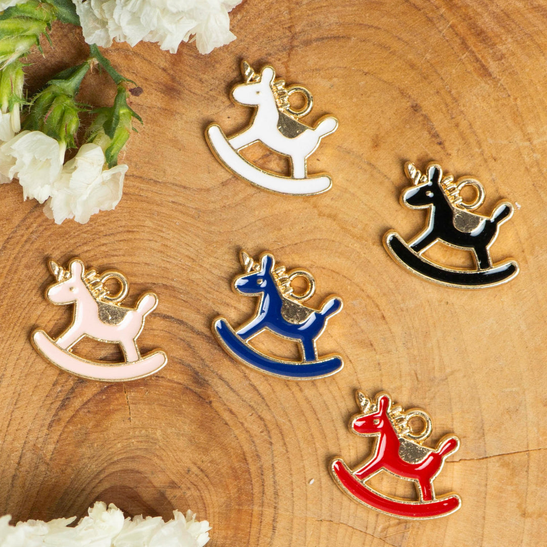 Rocking Horse Alloy Enamel Charms | Size : 13mm | 10pcs