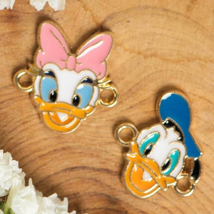 Donald & Daisy Duck Cartoon Enamel Connector Charms  | Size : 19mm | 6 pcs