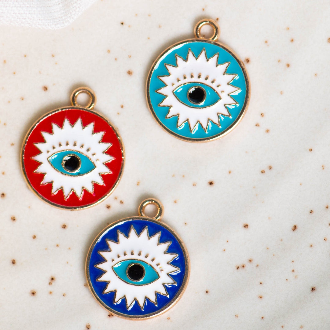 Round Evil Eye Enamel Charm | Size : 15mm | 6pcs