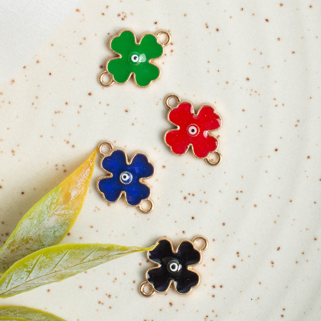 Flower Evil Eye Enamel Connector Charms | Size : 15mm | 6Pcs