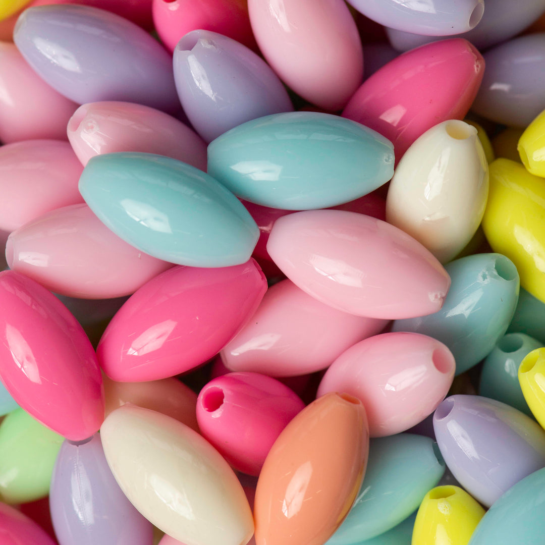 Assorted Oval Shape Pastel Plastic Beads | Size : 14mm | PB139