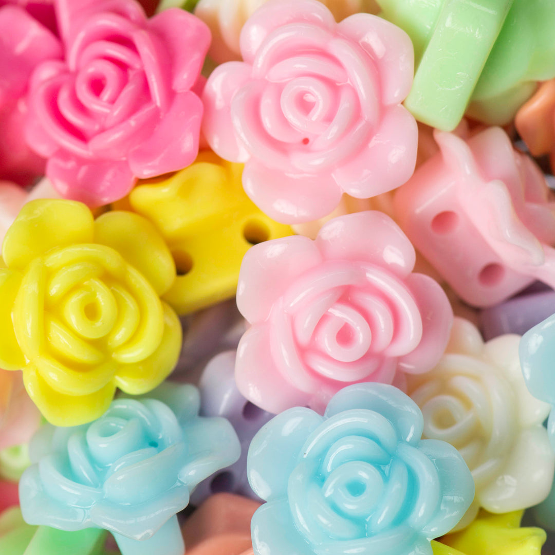 Rose Flower Pastel Plastic Beads | Size : 16mm