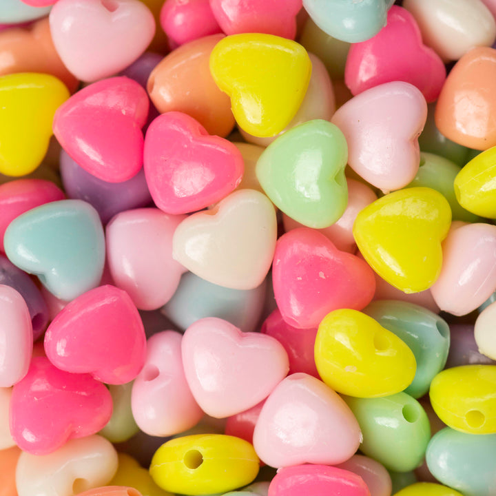 Assorted Heart Pastel Plastic Beads | Size : 9mm, 12mm