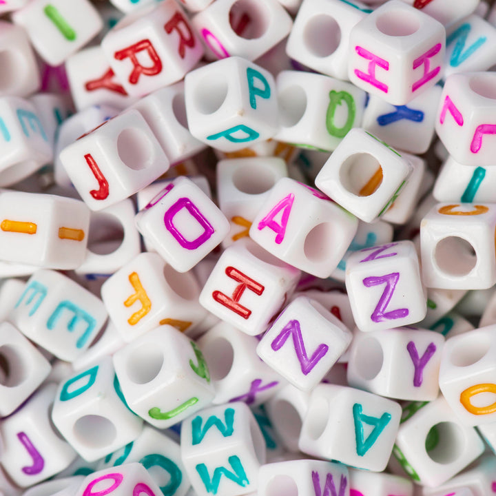 Alphabet Pastel Plastic Beads  | Size : 6mm | 100g