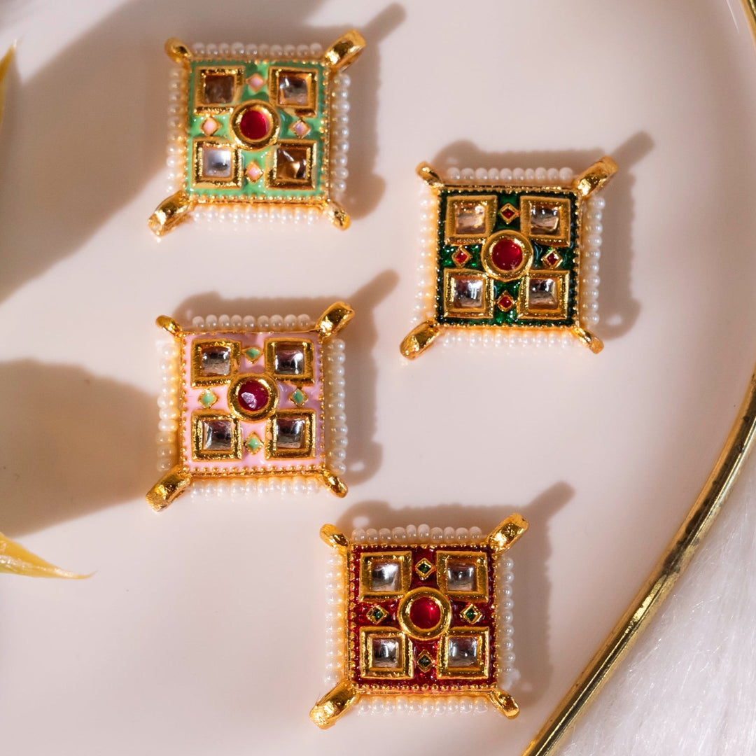 Meenakari Kundan Beads | Size : 16mm | 12pcs | C-262