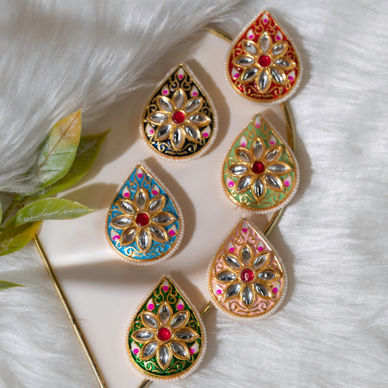 Meenakari Kundan Beads  | Size : 38mm| 6 pcs | C-515