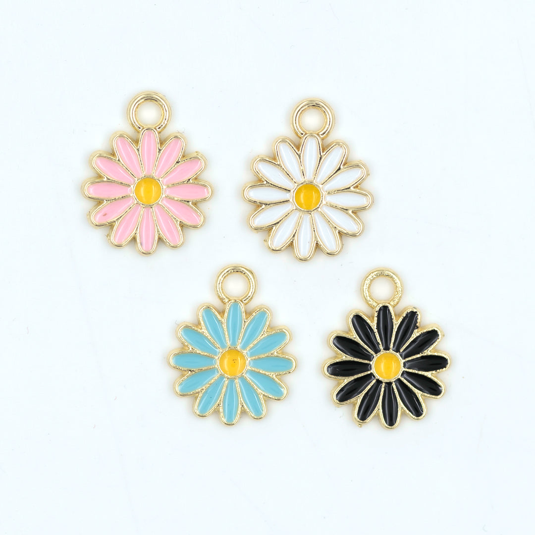 Daisy Enamel Charms | Size : 10mm Ring : 4mm | 10pcs