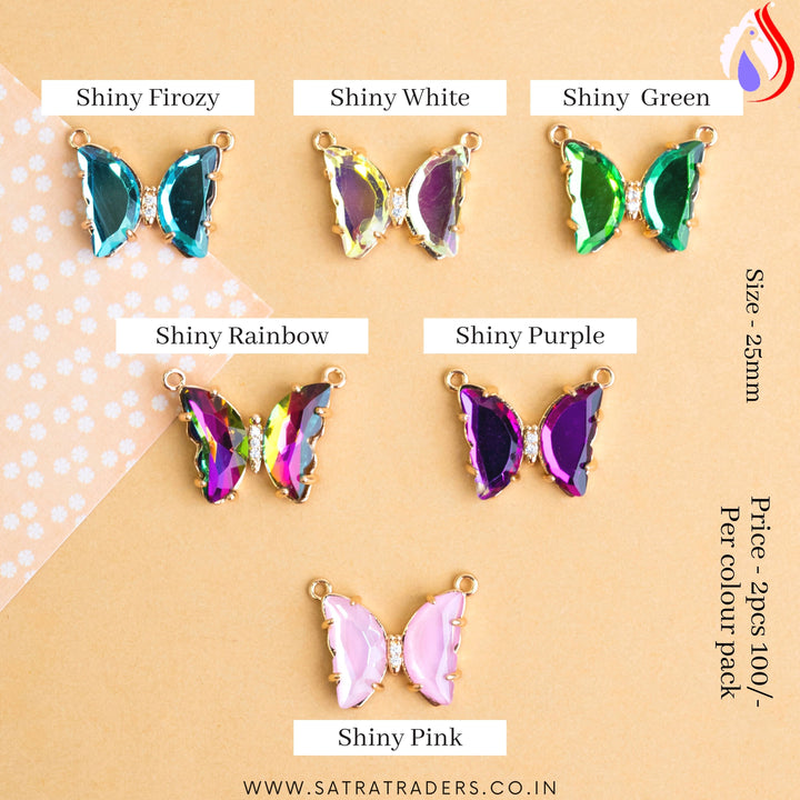 Crystal Butterfly Charms  2 Side Ring | Size : H-16mm W-22mm | 2Pcs